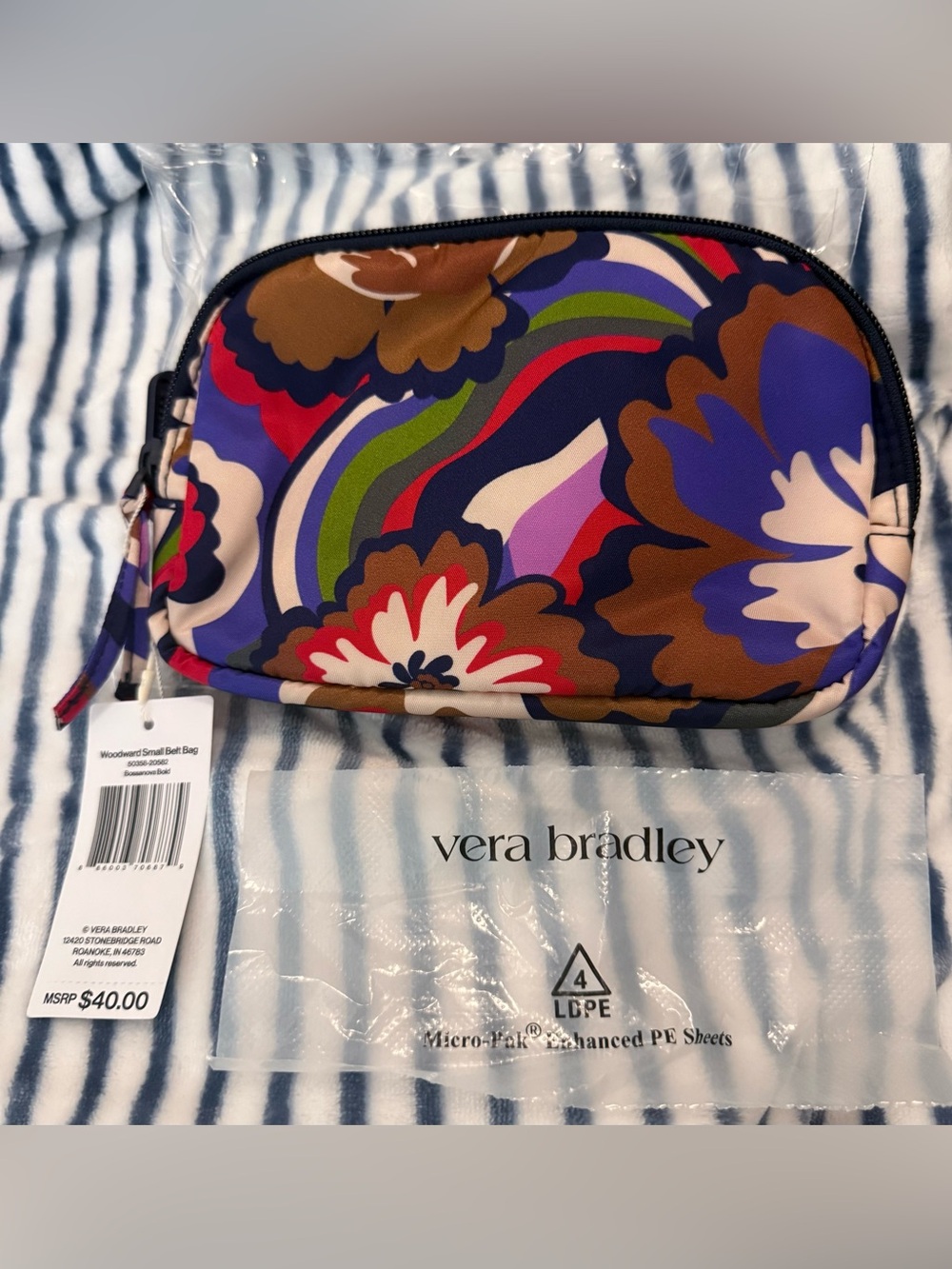 Vera Bradley Woodland Floral Belt Bag in Navy, Brown, Blue & Red